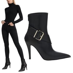 Alexander McQueen Heron Buckle Leather Heeled Boot Black Size 38